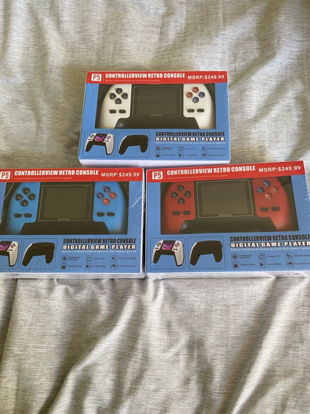Bundle of 3 ControllerView Retro Console Digital Game Player - Blue/Red/White